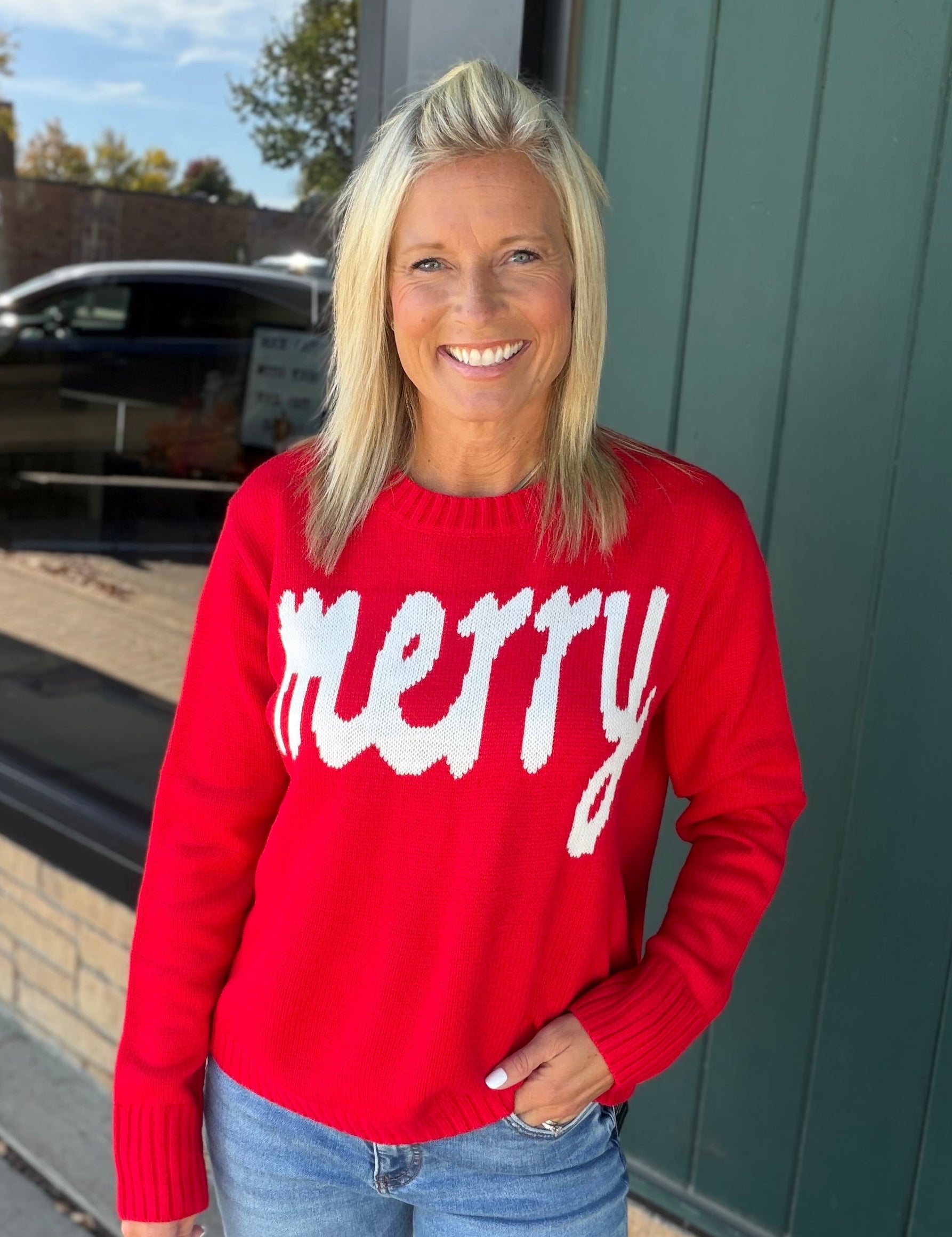 Red Merry & White Sweater Top - Sweater PANACHE