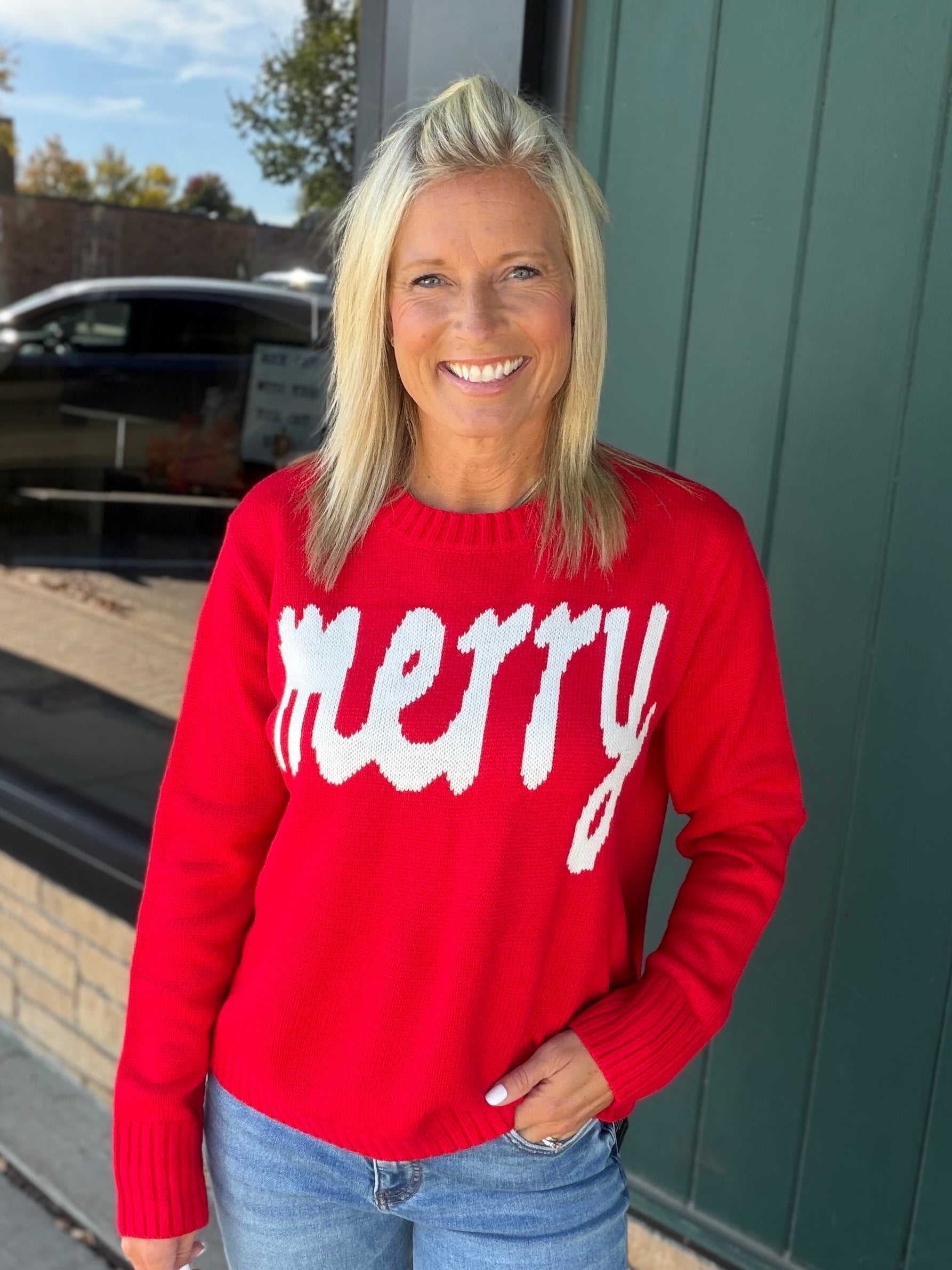 Red Merry & White Sweater Top - Sweater PANACHE