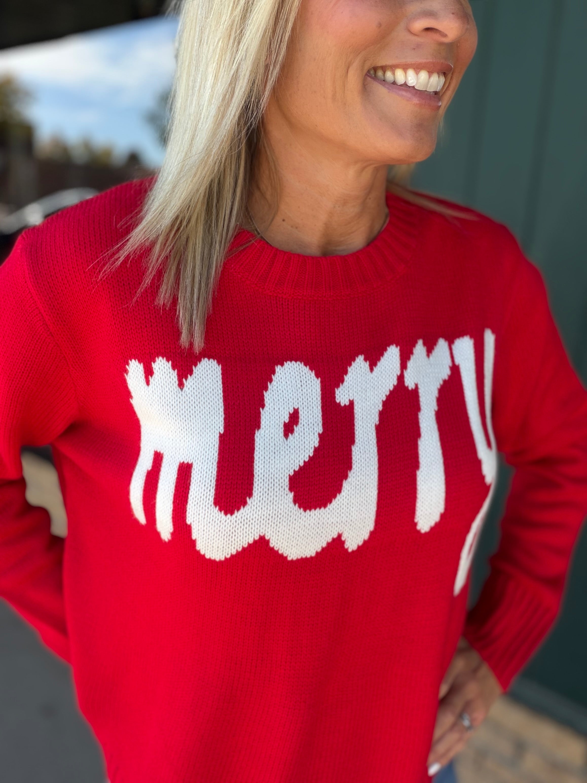 Red Merry & White Sweater Top - Sweater PANACHE