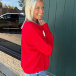 Red Merry & White Sweater Top - Sweater PANACHE