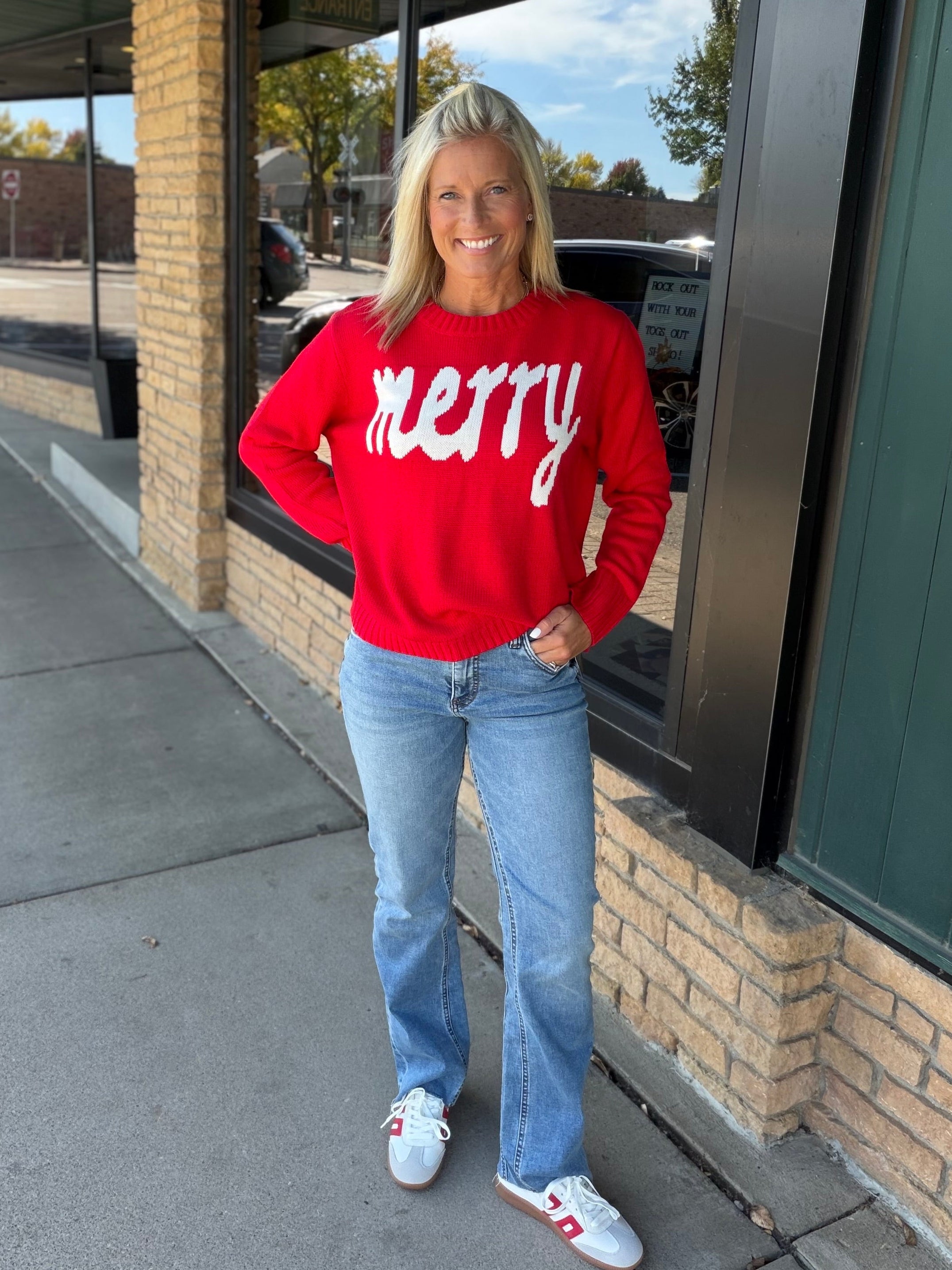 Red Merry & White Sweater Top - Sweater PANACHE
