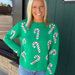 Green Candy Cane Sweater Top - Sweater PANACHE