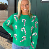 Green Candy Cane Sweater Top - Sweater PANACHE