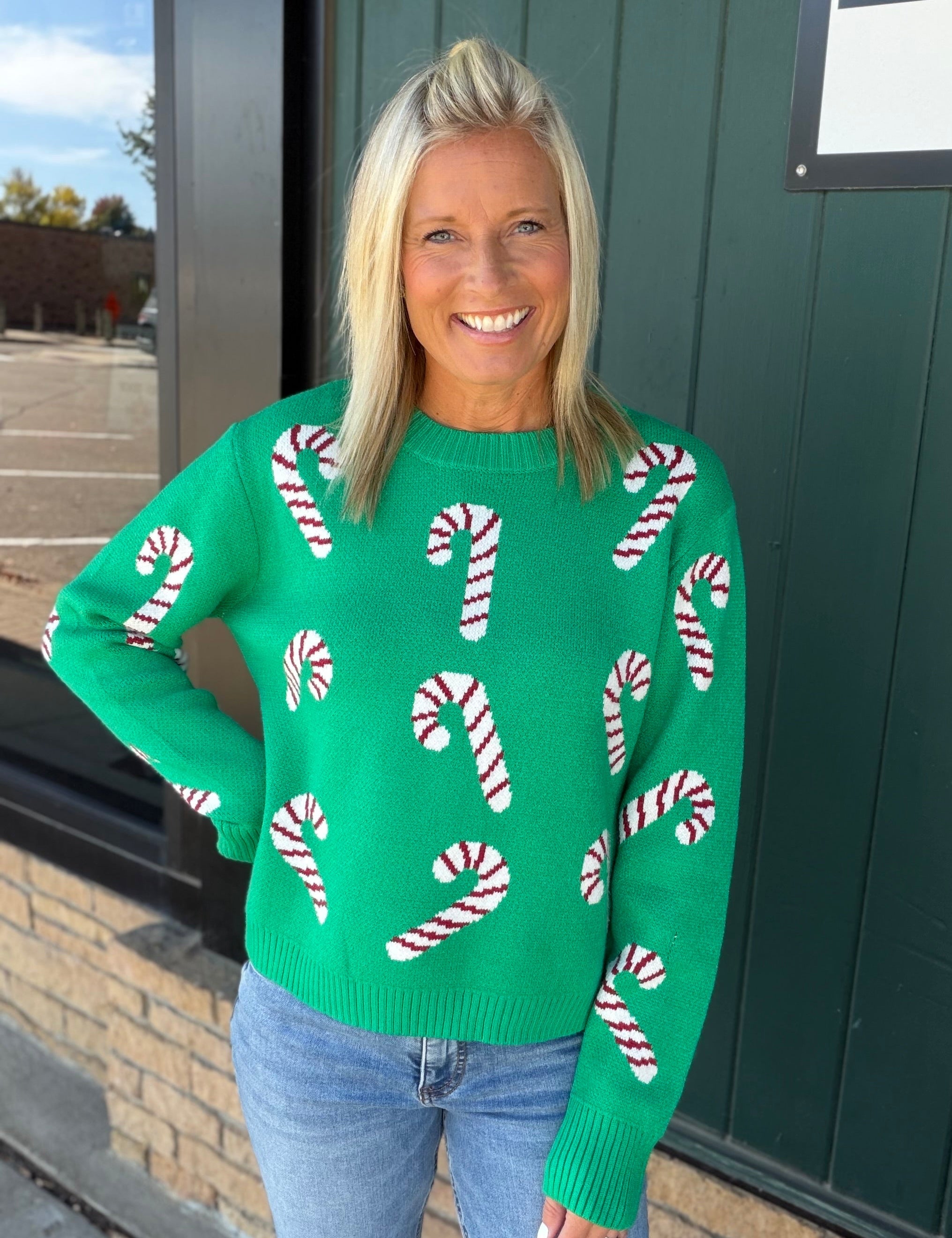Green Candy Cane Sweater Top - Sweater PANACHE