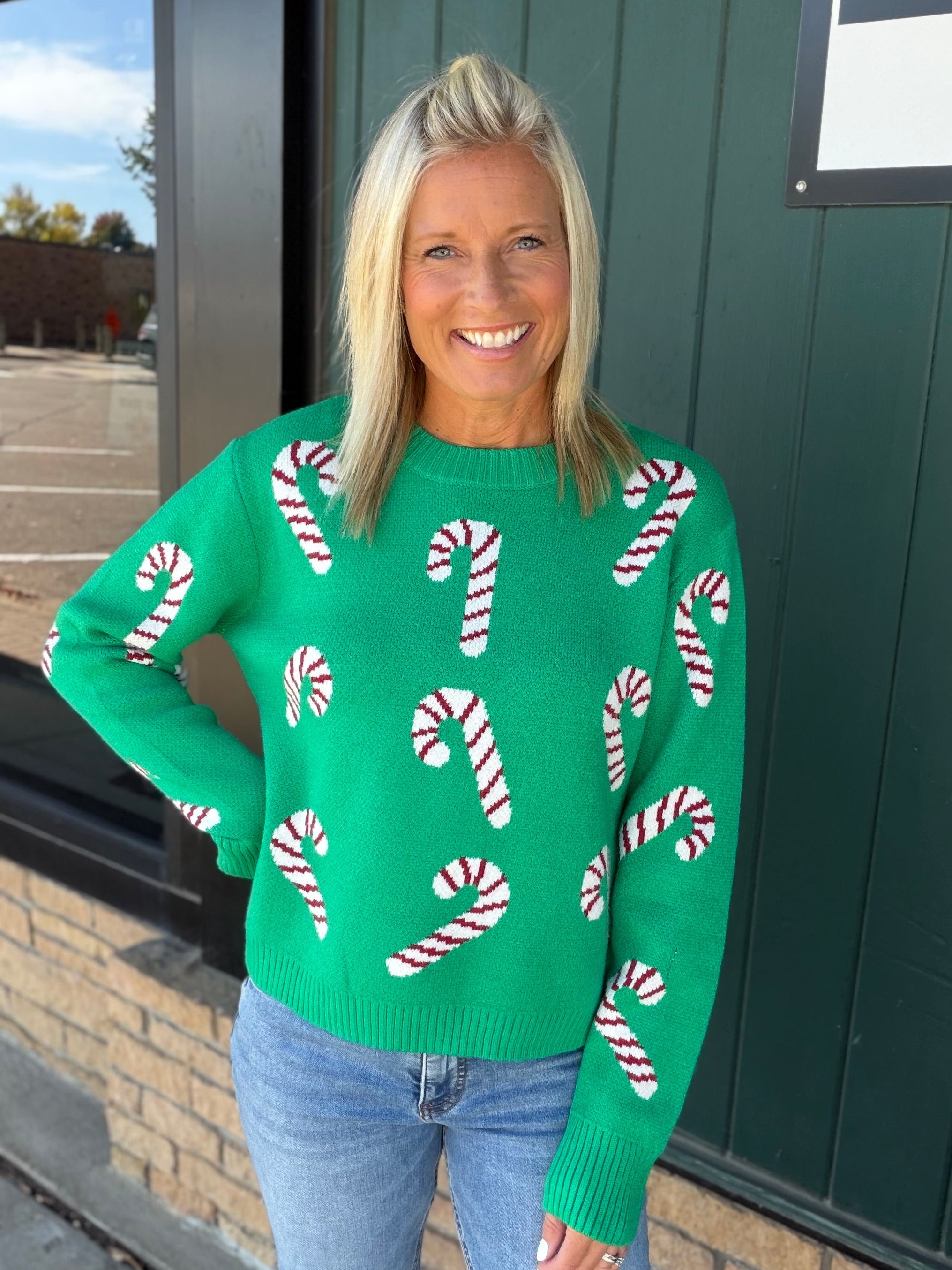 Green Candy Cane Sweater Top - Sweater PANACHE