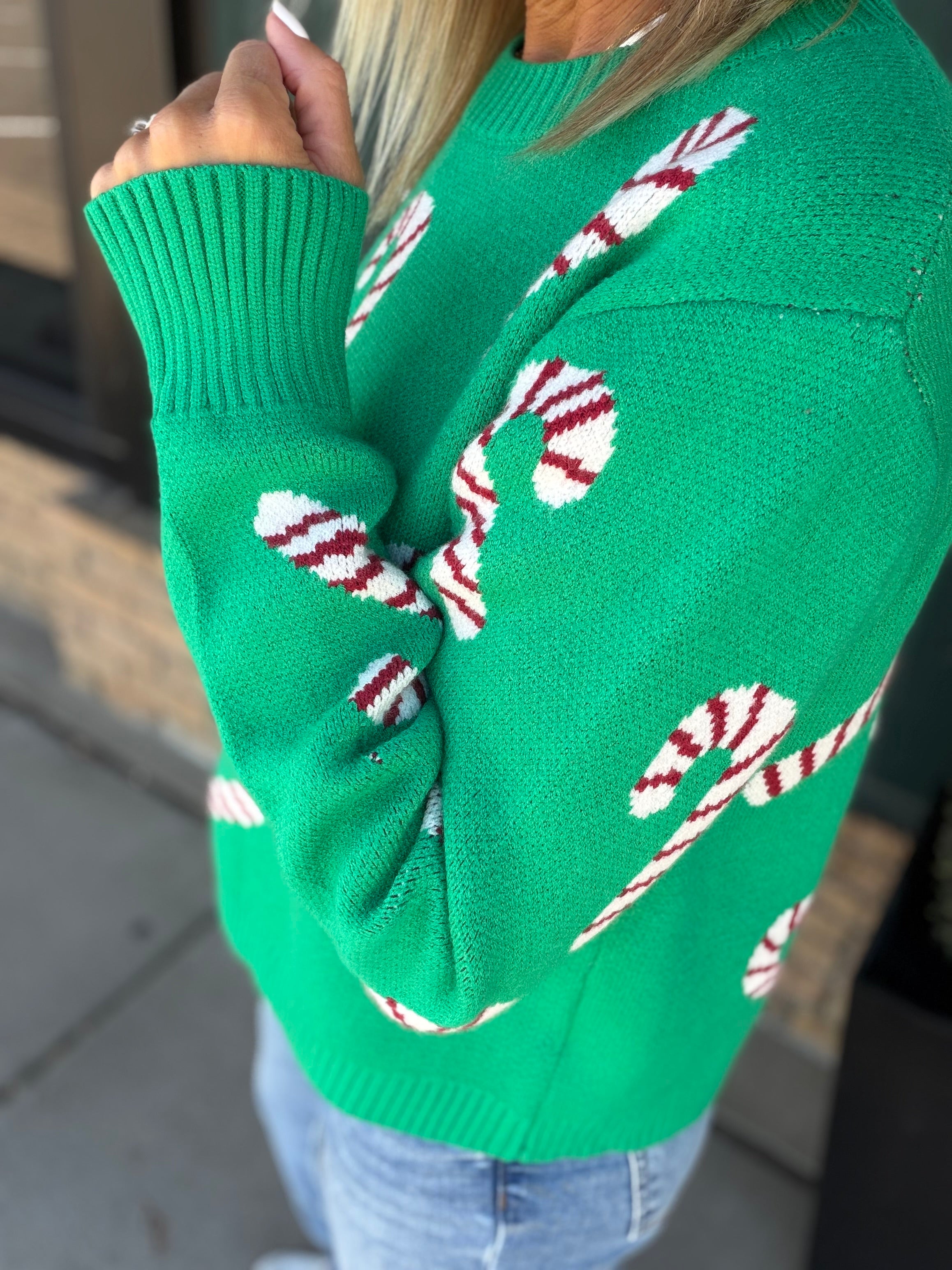 Green Candy Cane Sweater Top - Sweater PANACHE