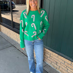 Green Candy Cane Sweater Top - Sweater PANACHE