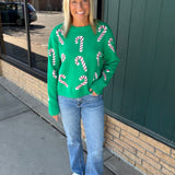 Green Candy Cane Sweater Top - Sweater PANACHE
