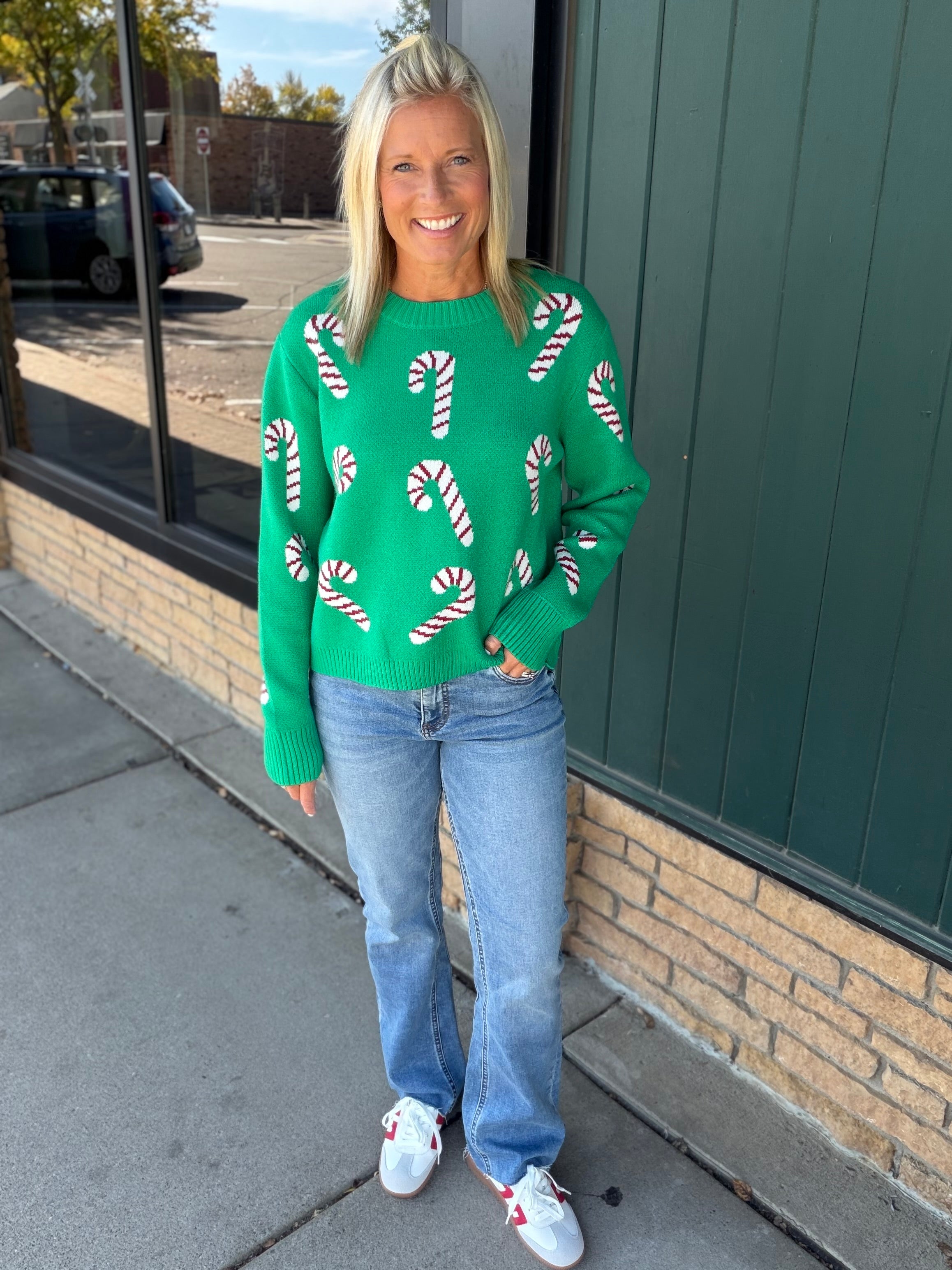 Green Candy Cane Sweater Top - Sweater PANACHE