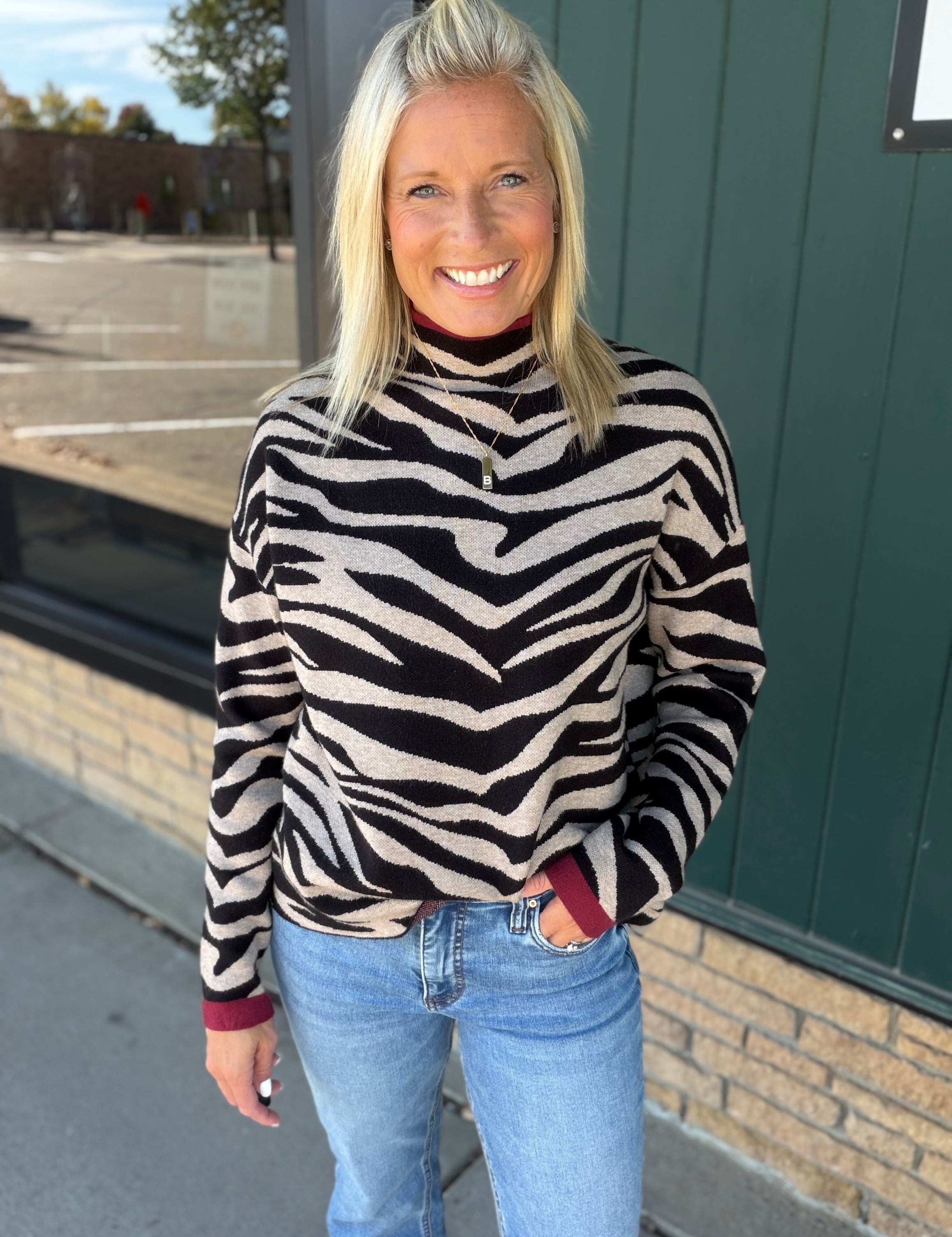Beige & Black Zebra Print Sweater Top - Sweater THML