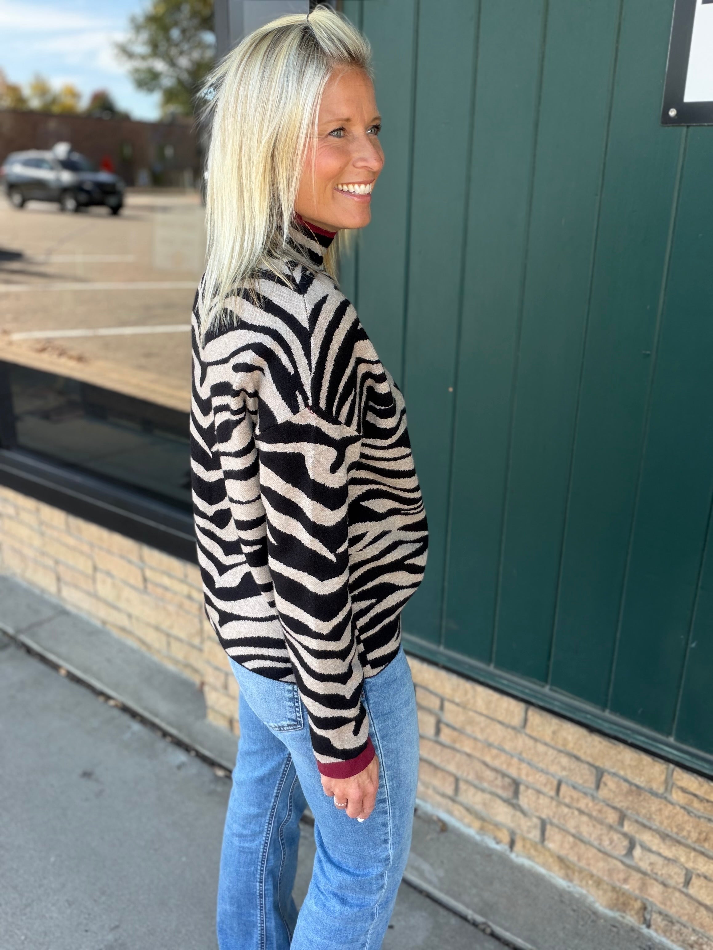 Beige & Black Zebra Print Sweater Top - Sweater THML