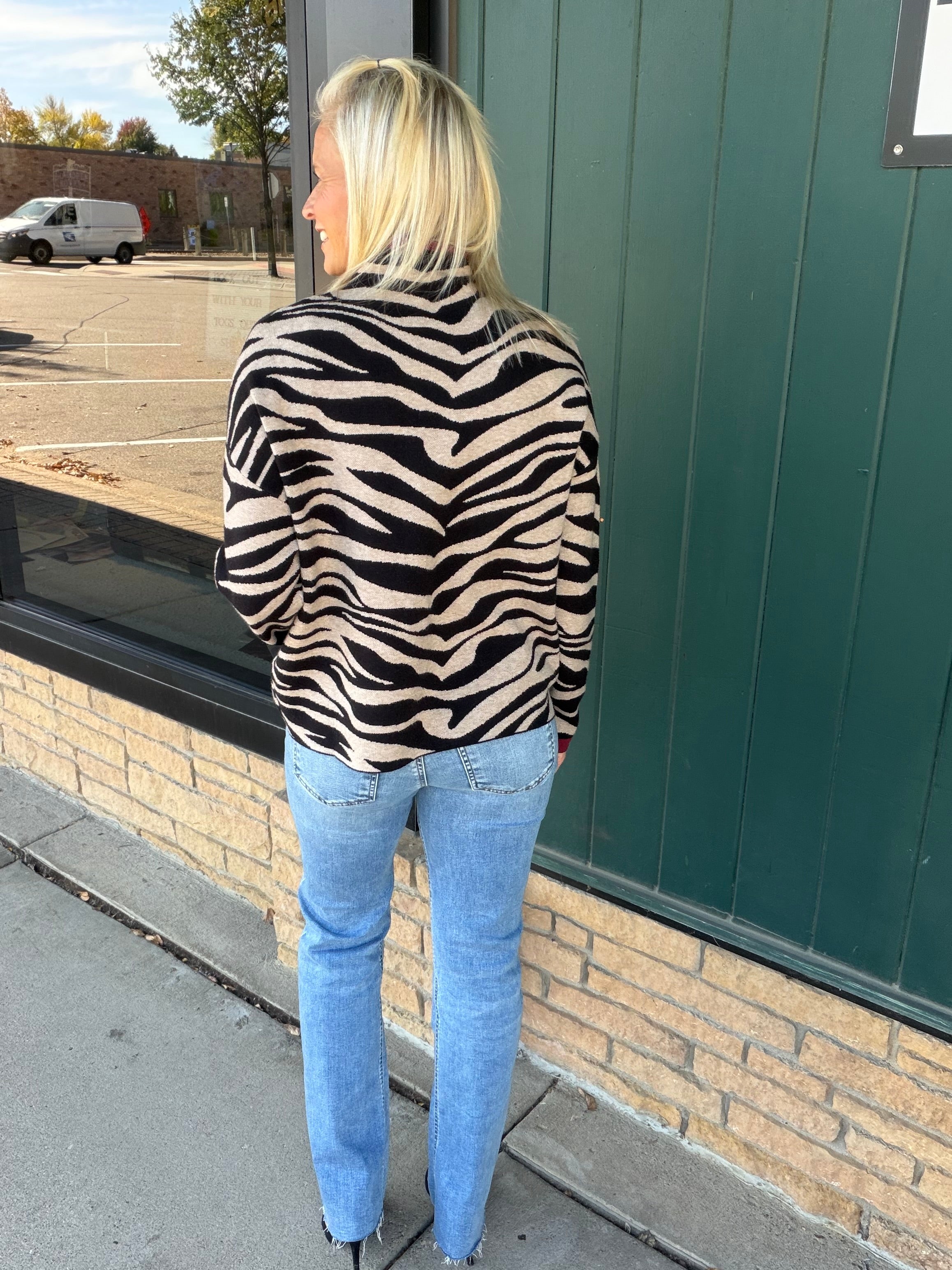 Beige & Black Zebra Print Sweater Top - Sweater THML