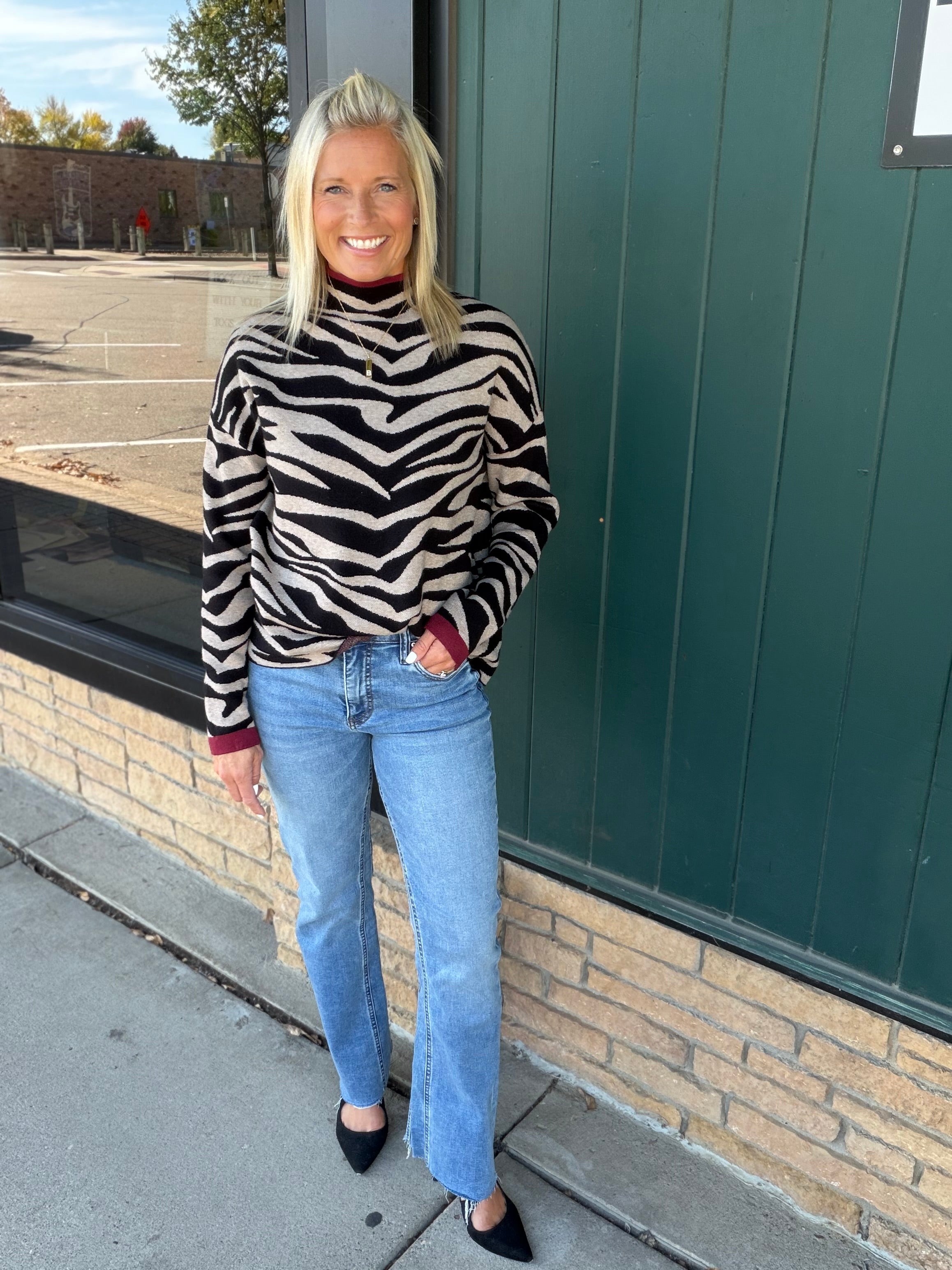 Beige & Black Zebra Print Sweater Top - Sweater THML