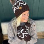 Chocolate Brown & Beige Patterned Pom Hat Accessories - Hat PANACHE
