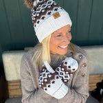 Taupe Patterned Pom Hat Accessories - Hat PANACHE