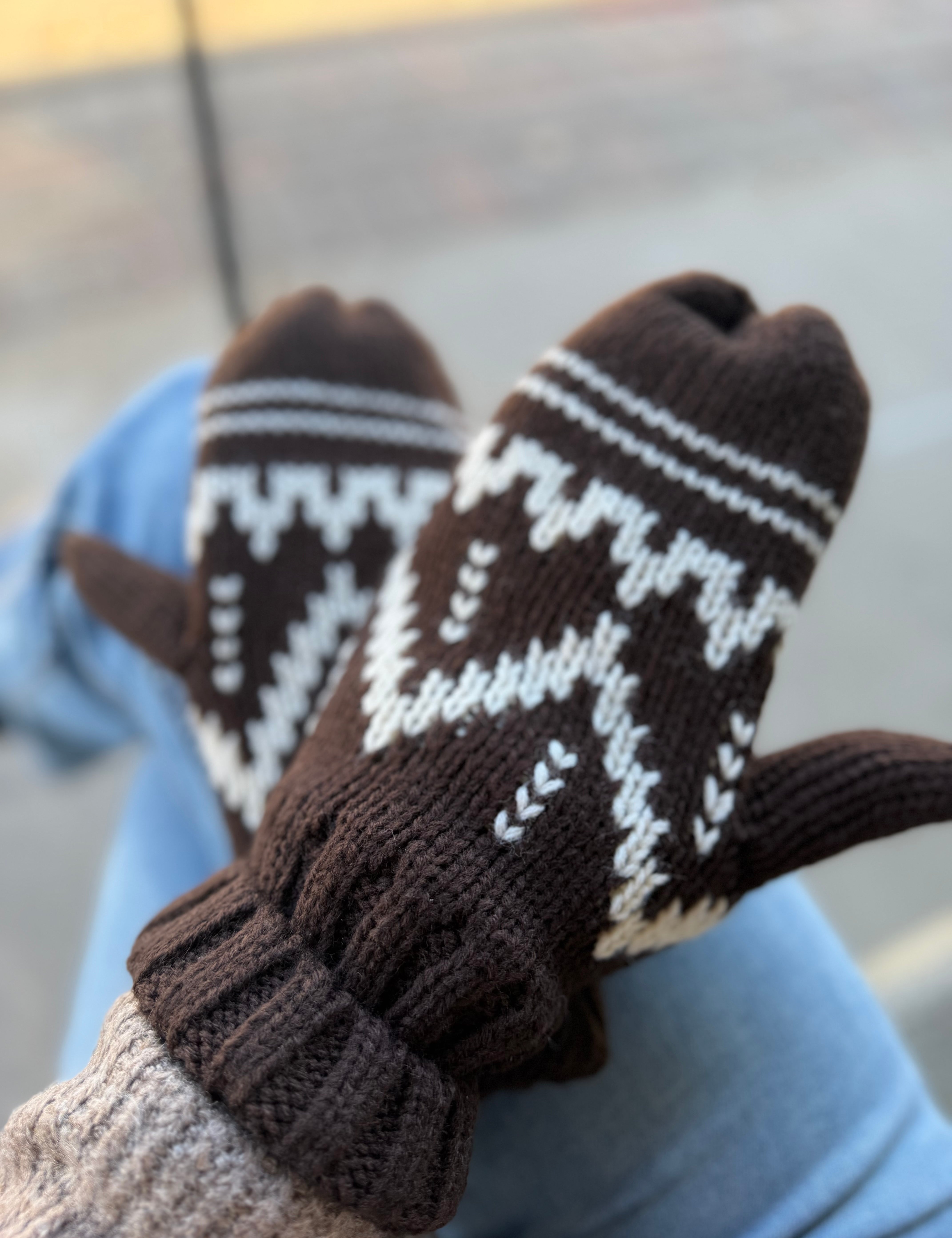 Chocolate Brown Patterned Mittens Accessories - Hat PANACHE