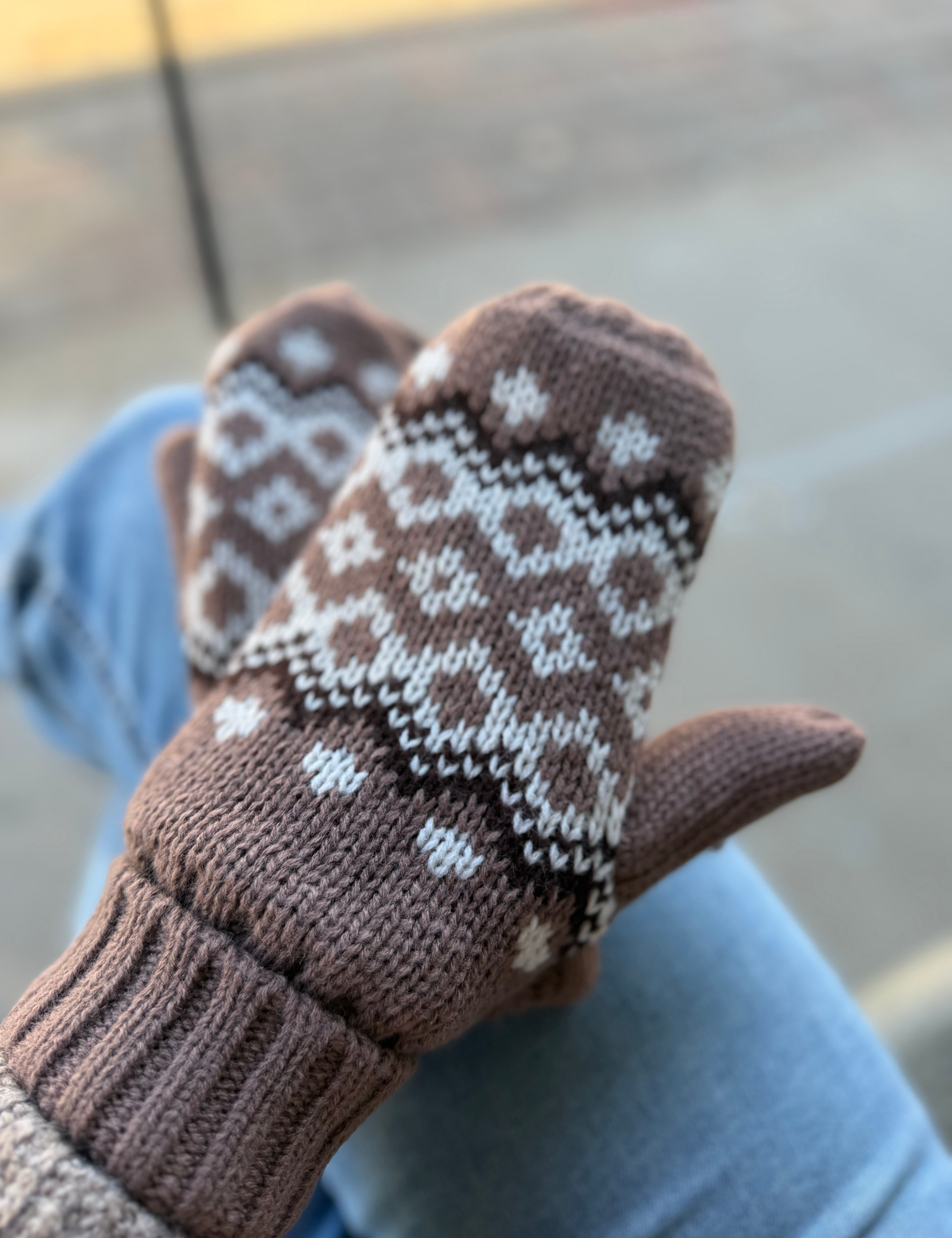 Mocha Patterned Mittens Accessories - Hat PANACHE