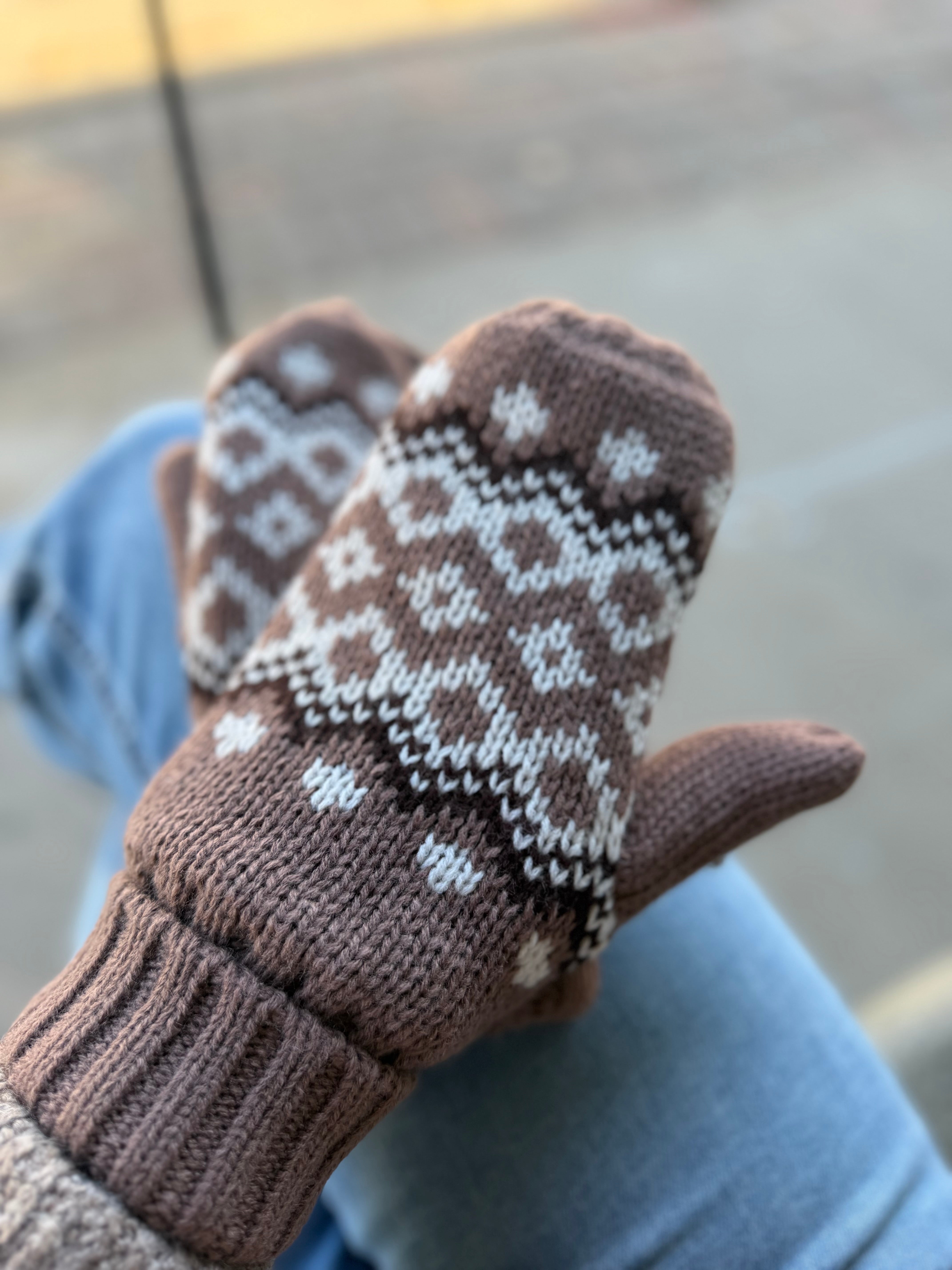 Mocha Patterned Mittens Accessories - Hat PANACHE