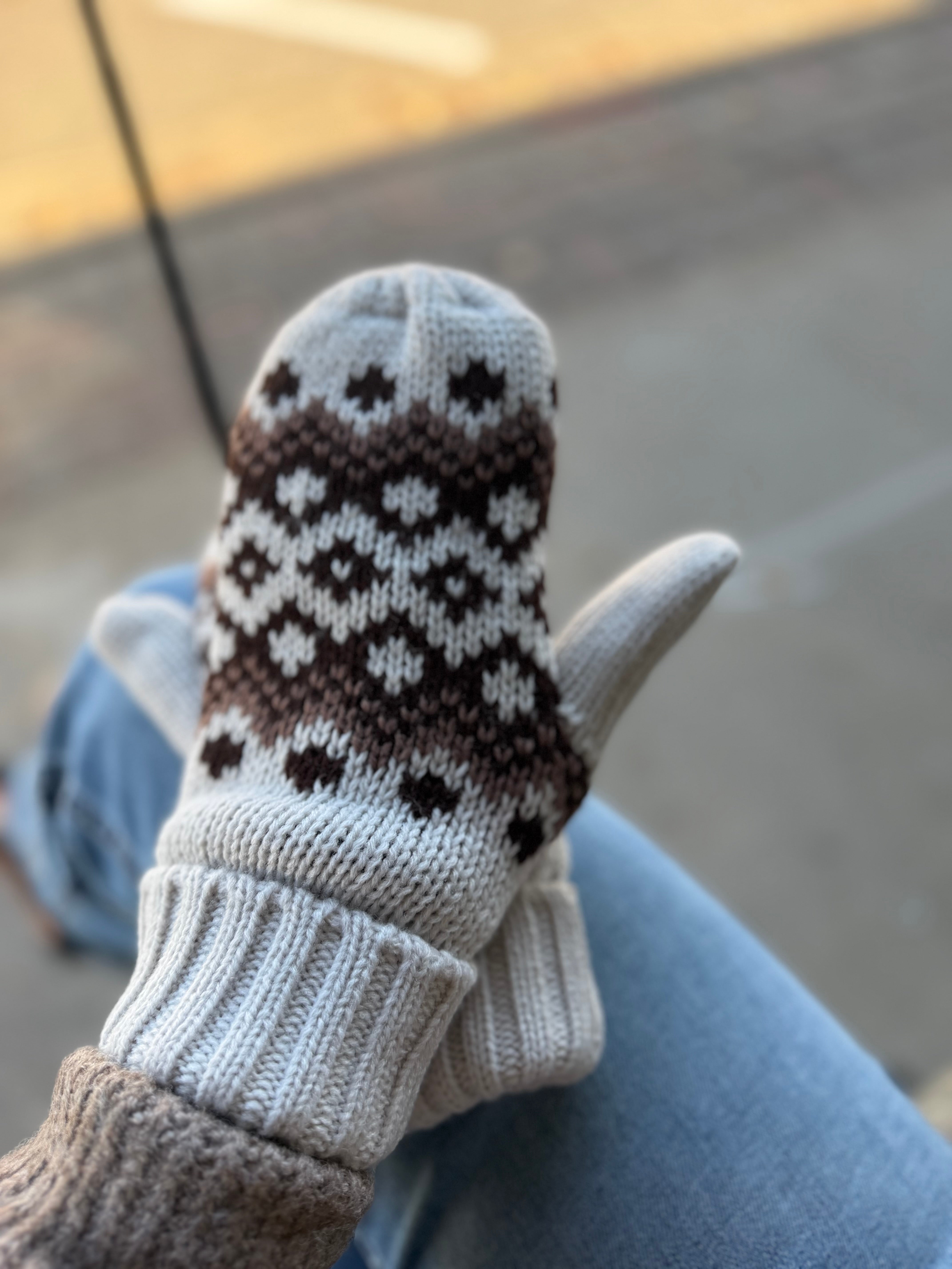 Taupe Patterned Mittens Accessories - Hat PANACHE