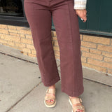 Chocolate Brown Wide Leg Tummy Control Jeans Bottoms - Pants RISEN
