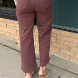 Chocolate Brown Wide Leg Tummy Control Jeans Bottoms - Pants RISEN