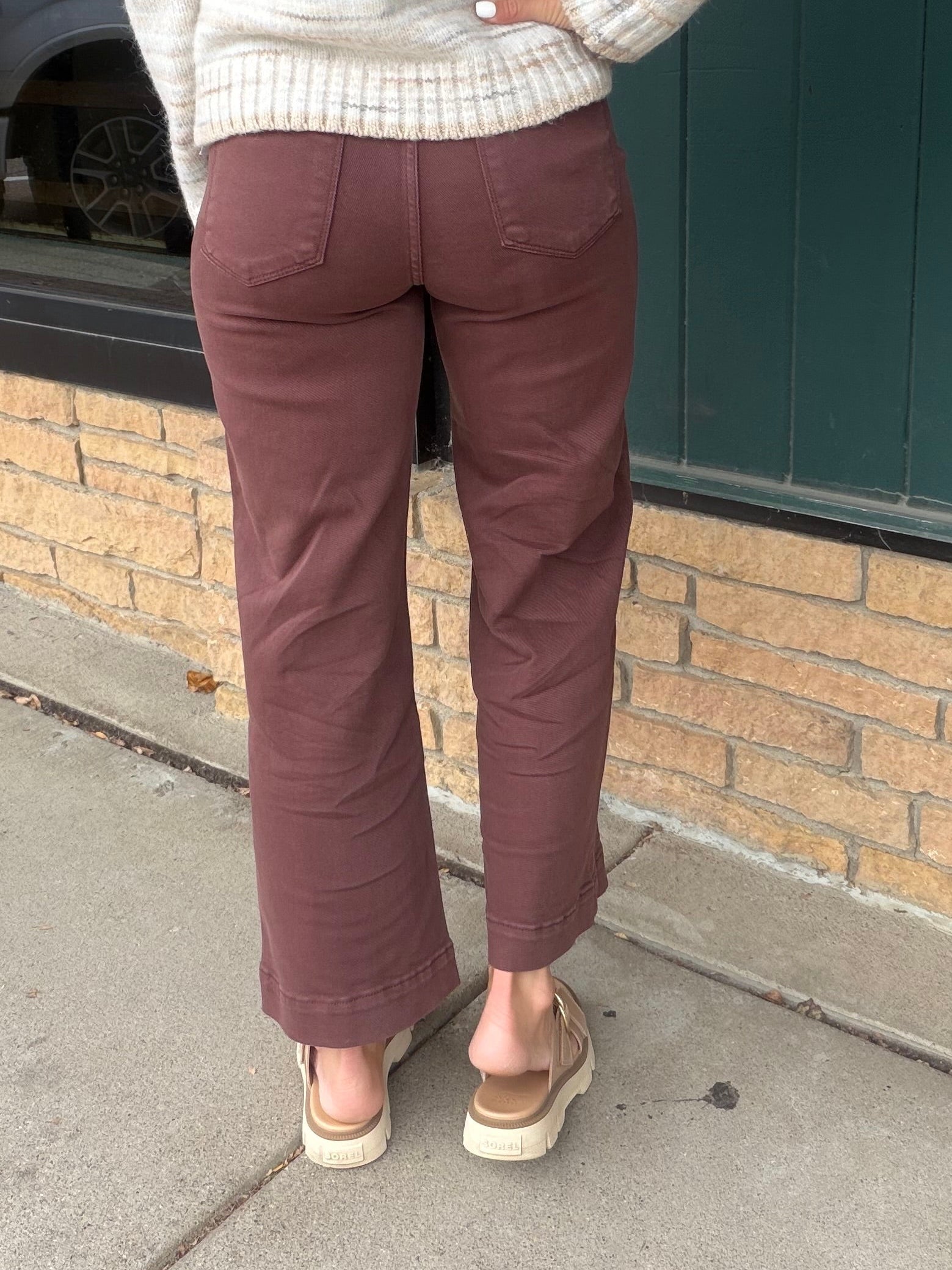 Chocolate Brown Wide Leg Tummy Control Jeans Bottoms - Pants RISEN