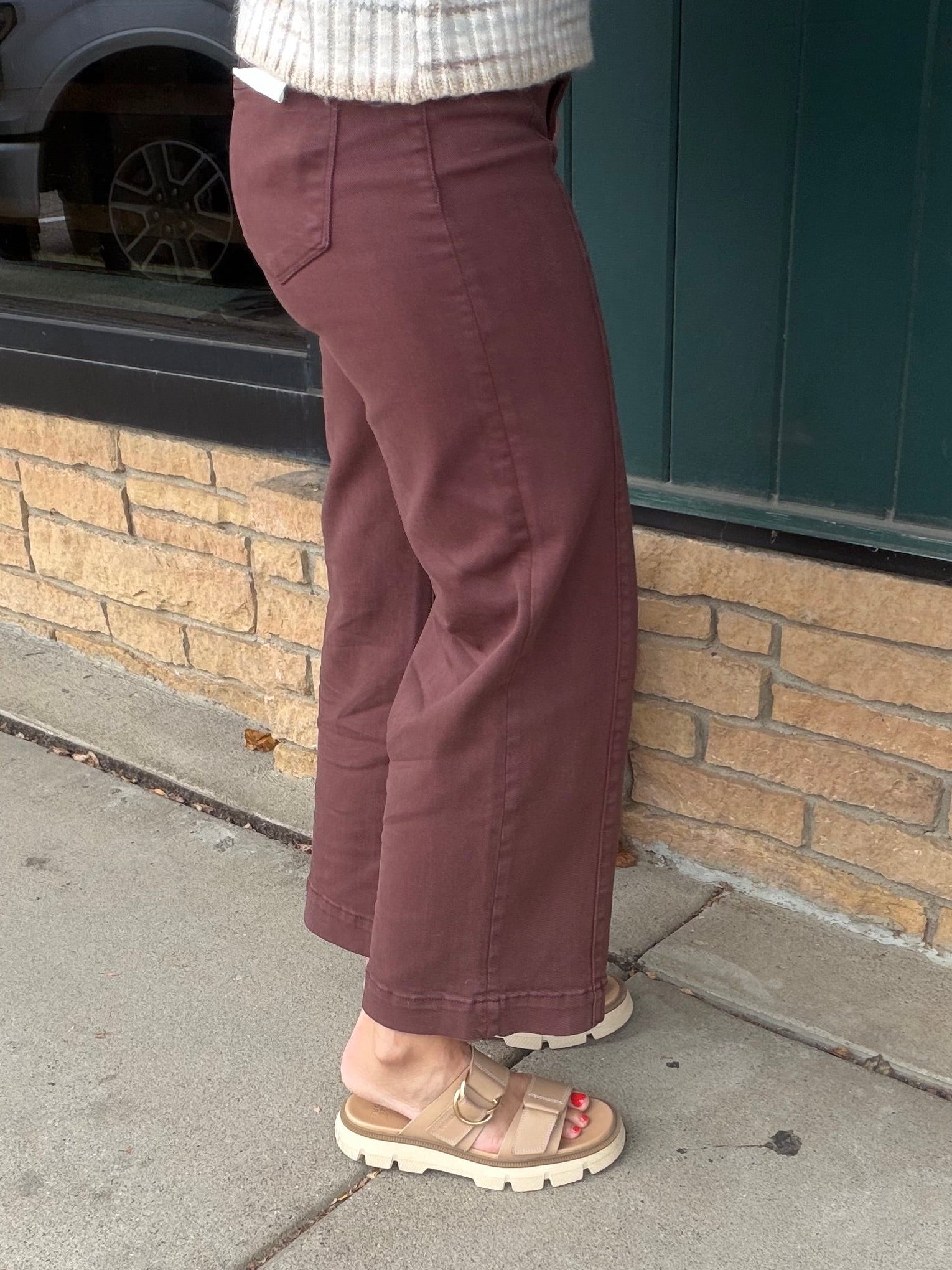 Chocolate Brown Wide Leg Tummy Control Jeans Bottoms - Pants RISEN