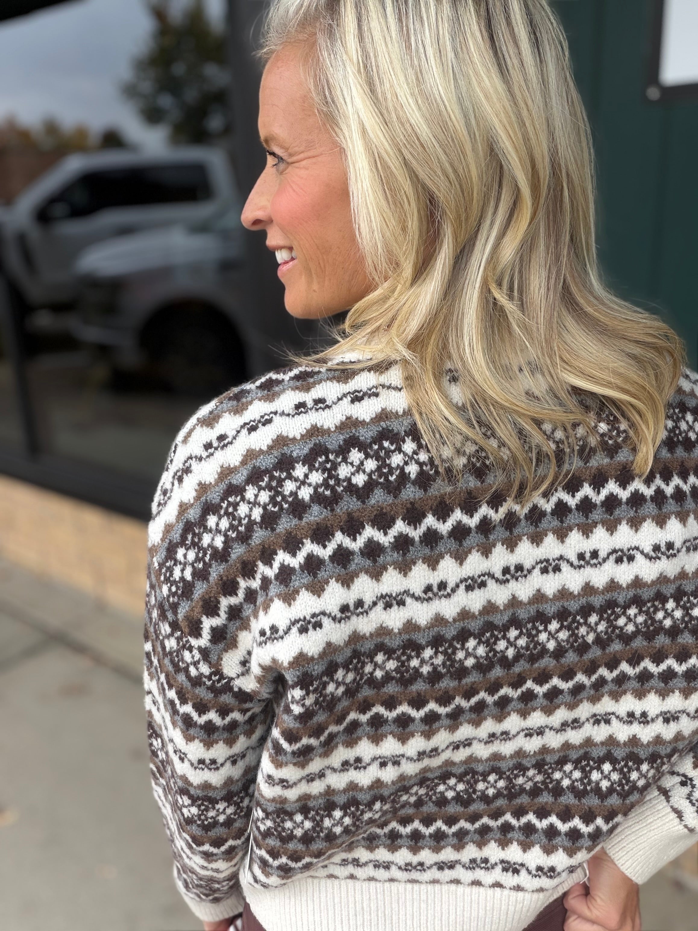 Nisha Fair Isle Crew Neck Cardigan Tops- Cardigans RD Style