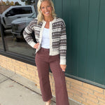 Nisha Fair Isle Crew Neck Cardigan Tops- Cardigans RD Style