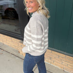 Striped Stitch Detail Collar Sweater Top - Sweater Mable