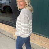 Striped Stitch Detail Collar Sweater Top - Sweater Mable