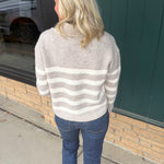 Striped Stitch Detail Collar Sweater Top - Sweater Mable