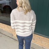 Striped Stitch Detail Collar Sweater Top - Sweater Mable