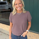 Brown Round Neck Cloud Knit Top Top - Tee TRES BIEN