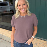Brown Round Neck Cloud Knit Top Top - Tee TRES BIEN