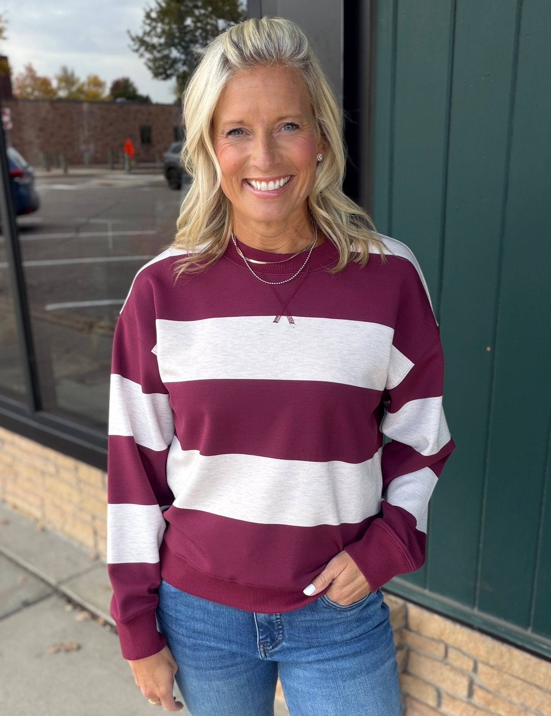 Wine Multi Stripe Stride Top Top - Sweatshirt THREAD & SUPPLY