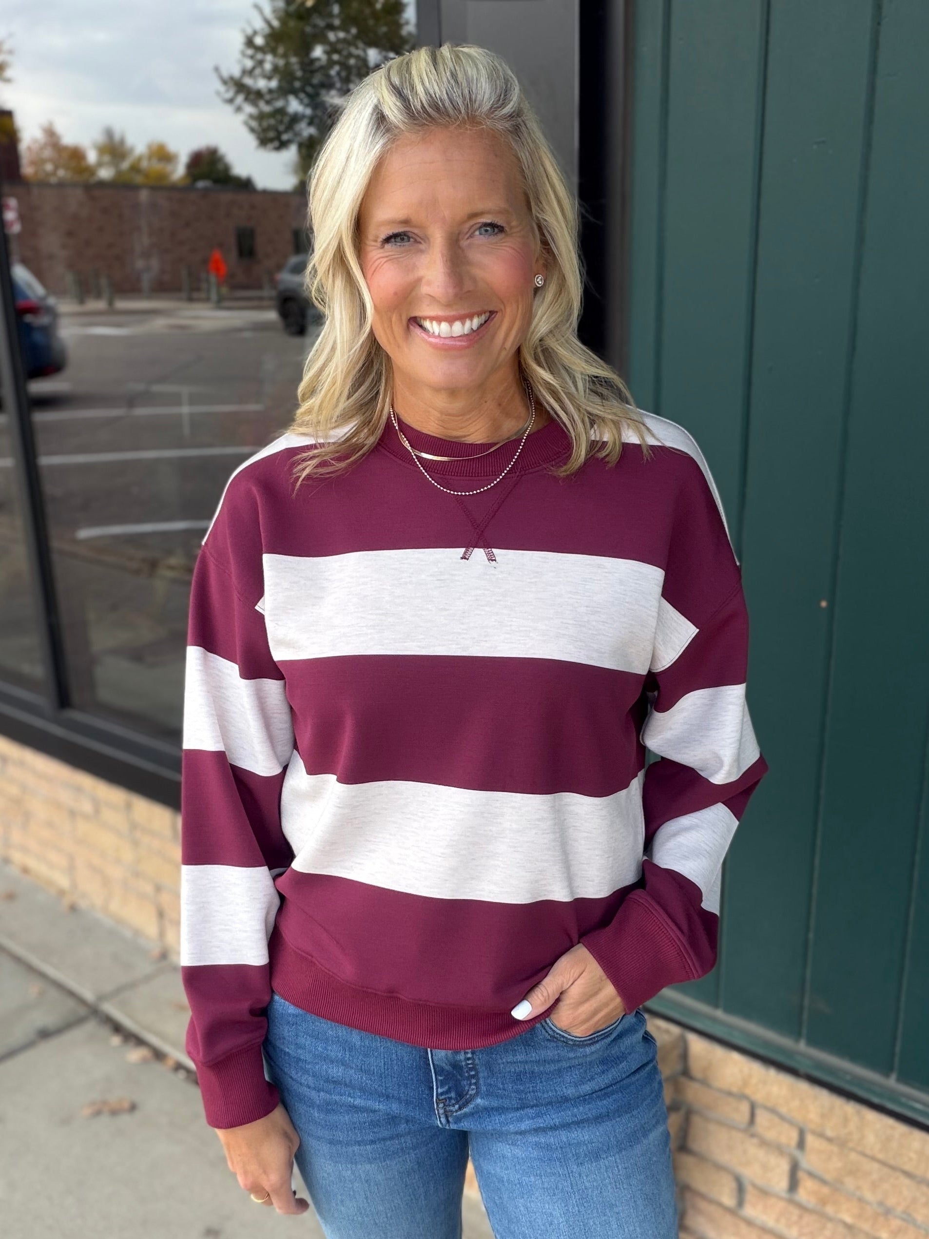 Wine Multi Stripe Stride Top Top - Sweatshirt THREAD & SUPPLY