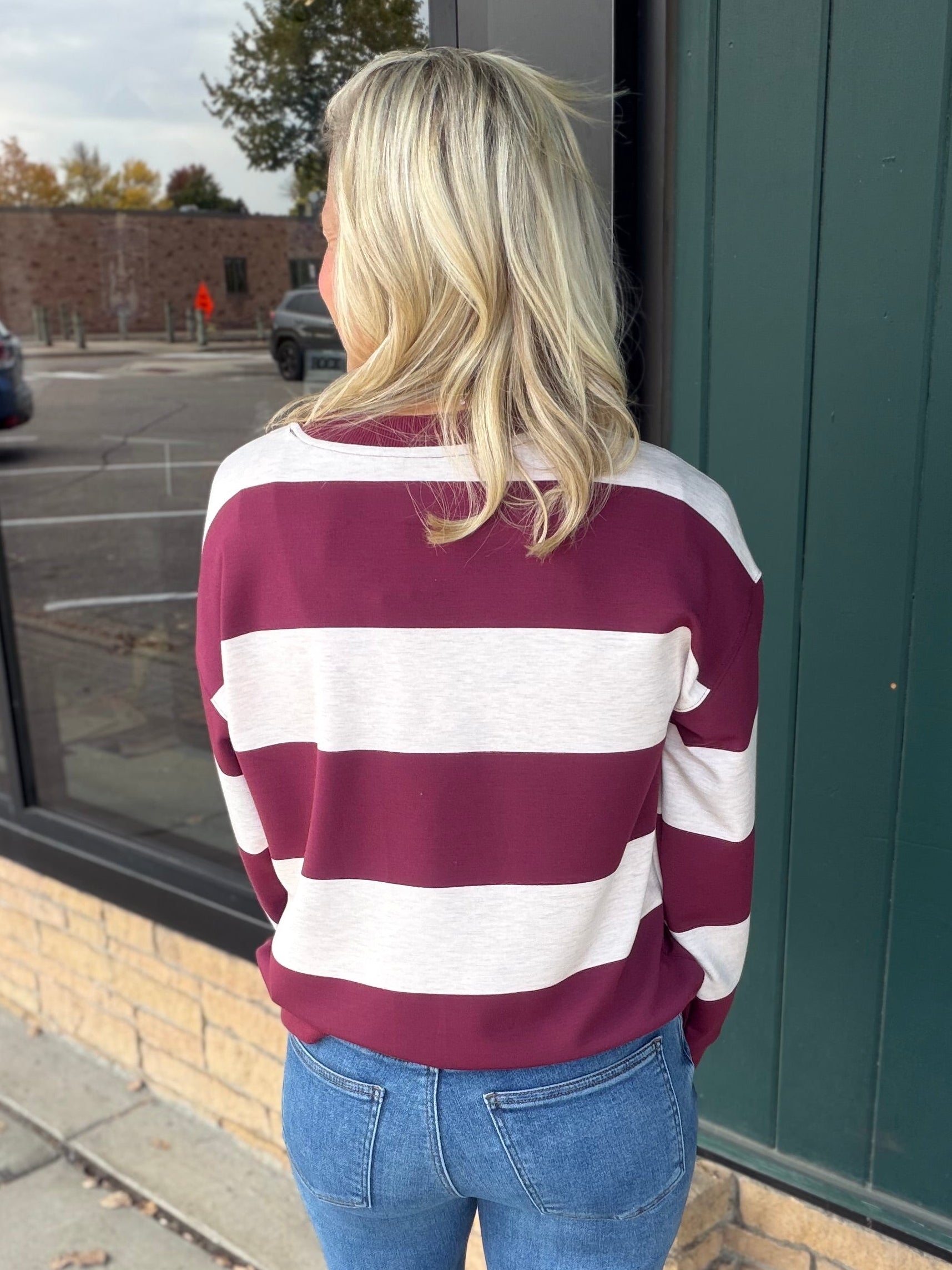 Wine Multi Stripe Stride Top Top - Sweatshirt THREAD & SUPPLY