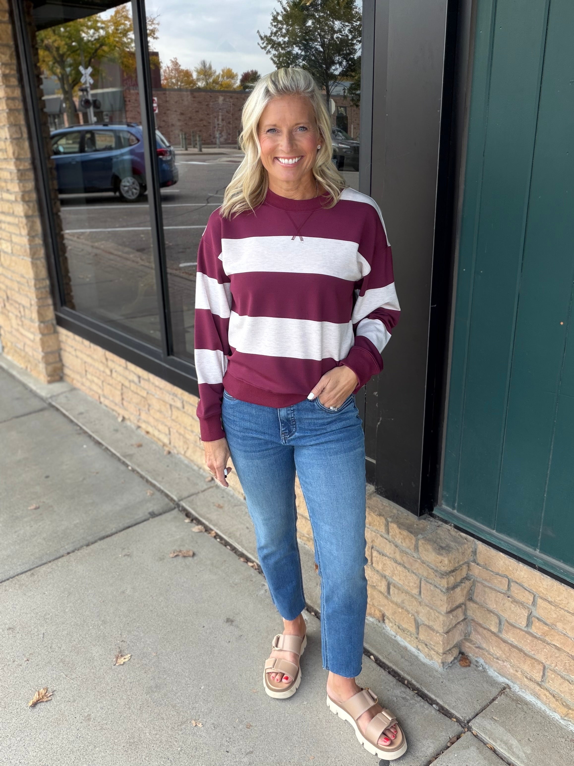 Wine Multi Stripe Stride Top Top - Sweatshirt THREAD & SUPPLY