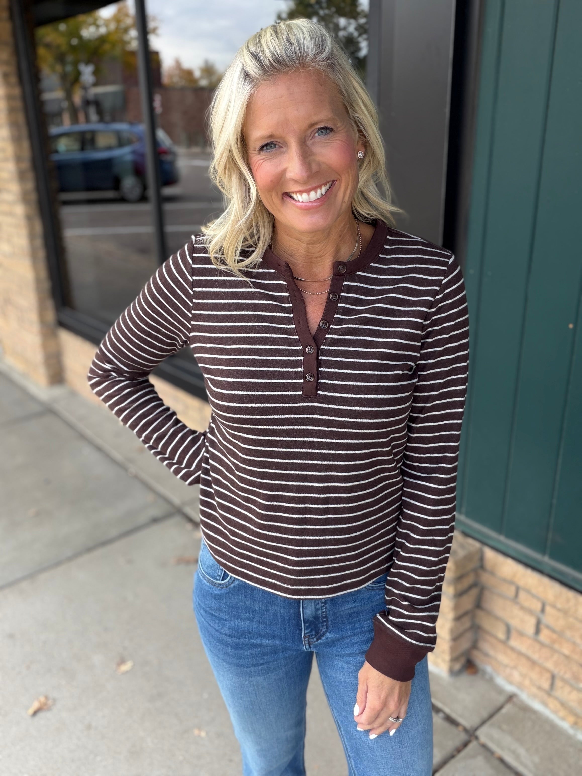 Brown Ivory Stripe Aeris Top Top - Tee THREAD & SUPPLY