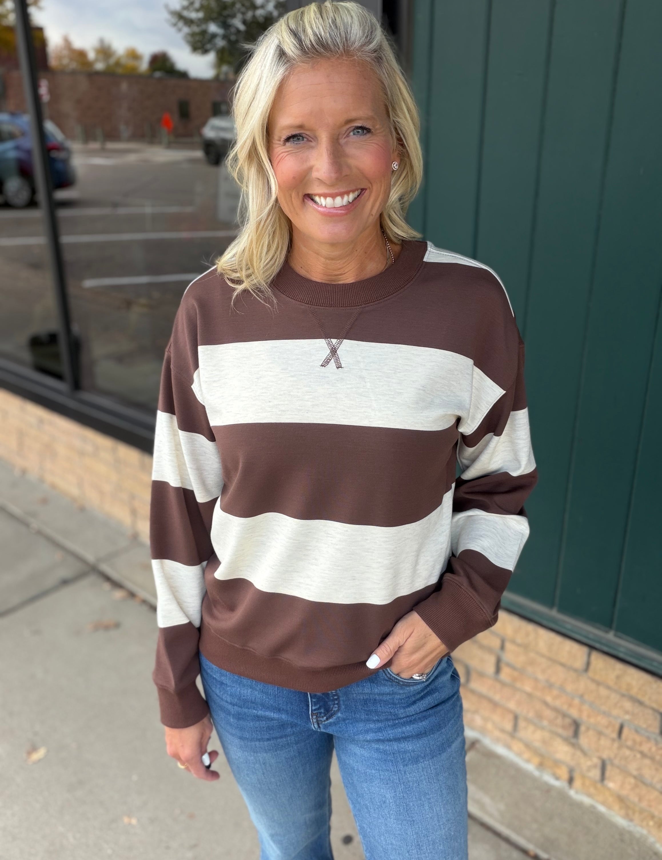 Brown Multi Stripe Stride Top Top- Sweatshirt THREAD & SUPPLY