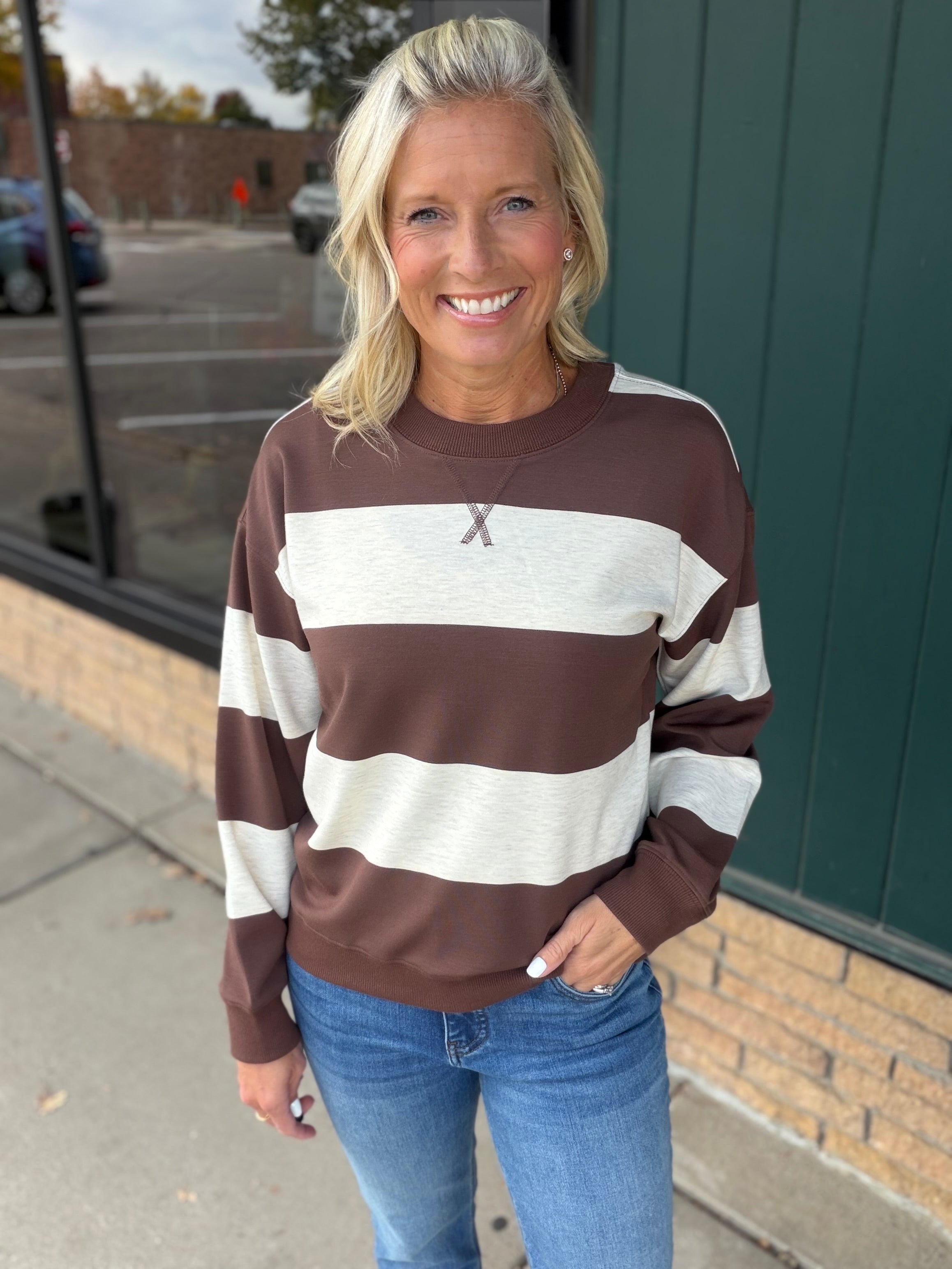 Brown Multi Stripe Stride Top Top- Sweatshirt THREAD & SUPPLY