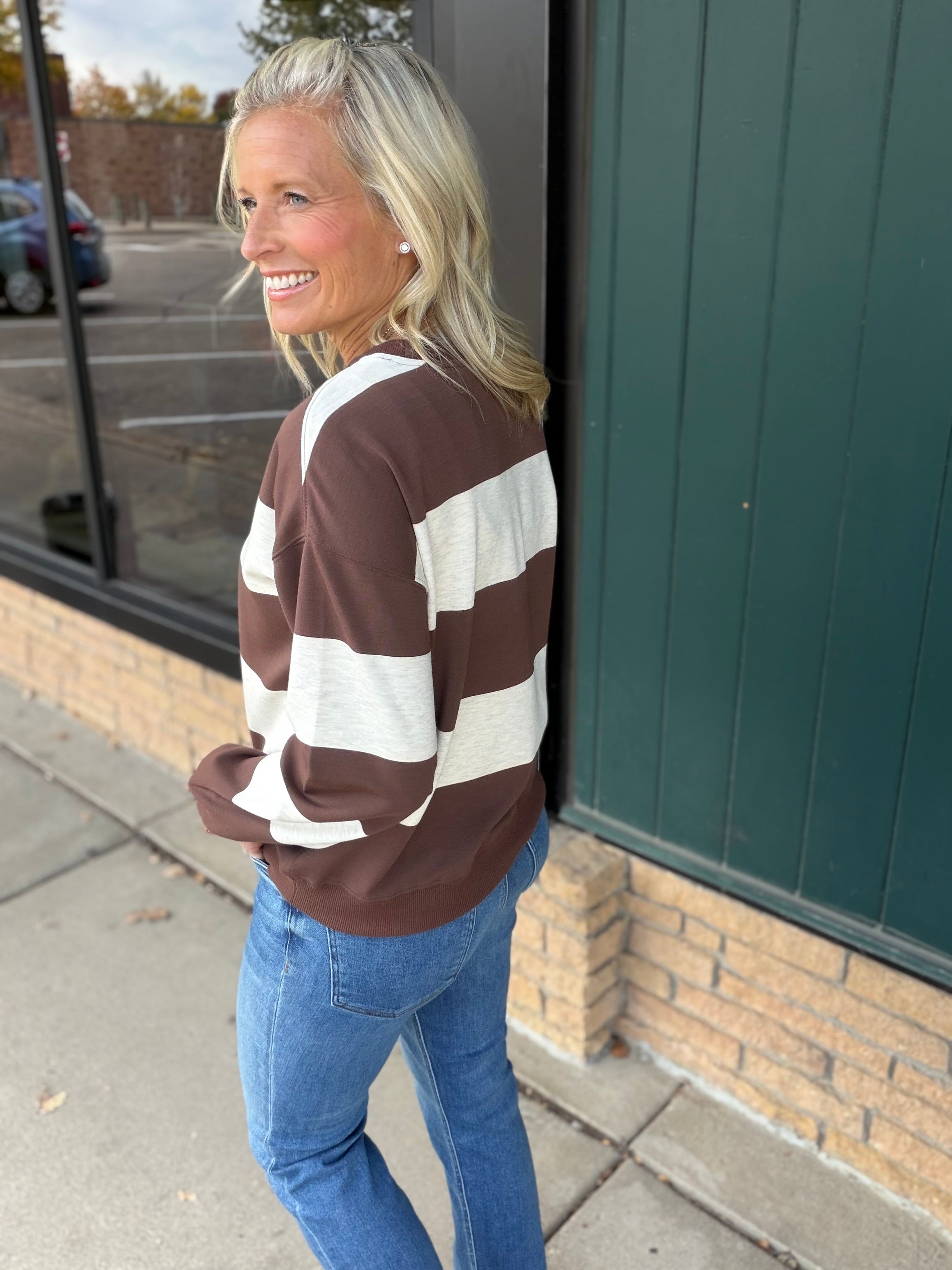 Brown Multi Stripe Stride Top Top- Sweatshirt THREAD & SUPPLY