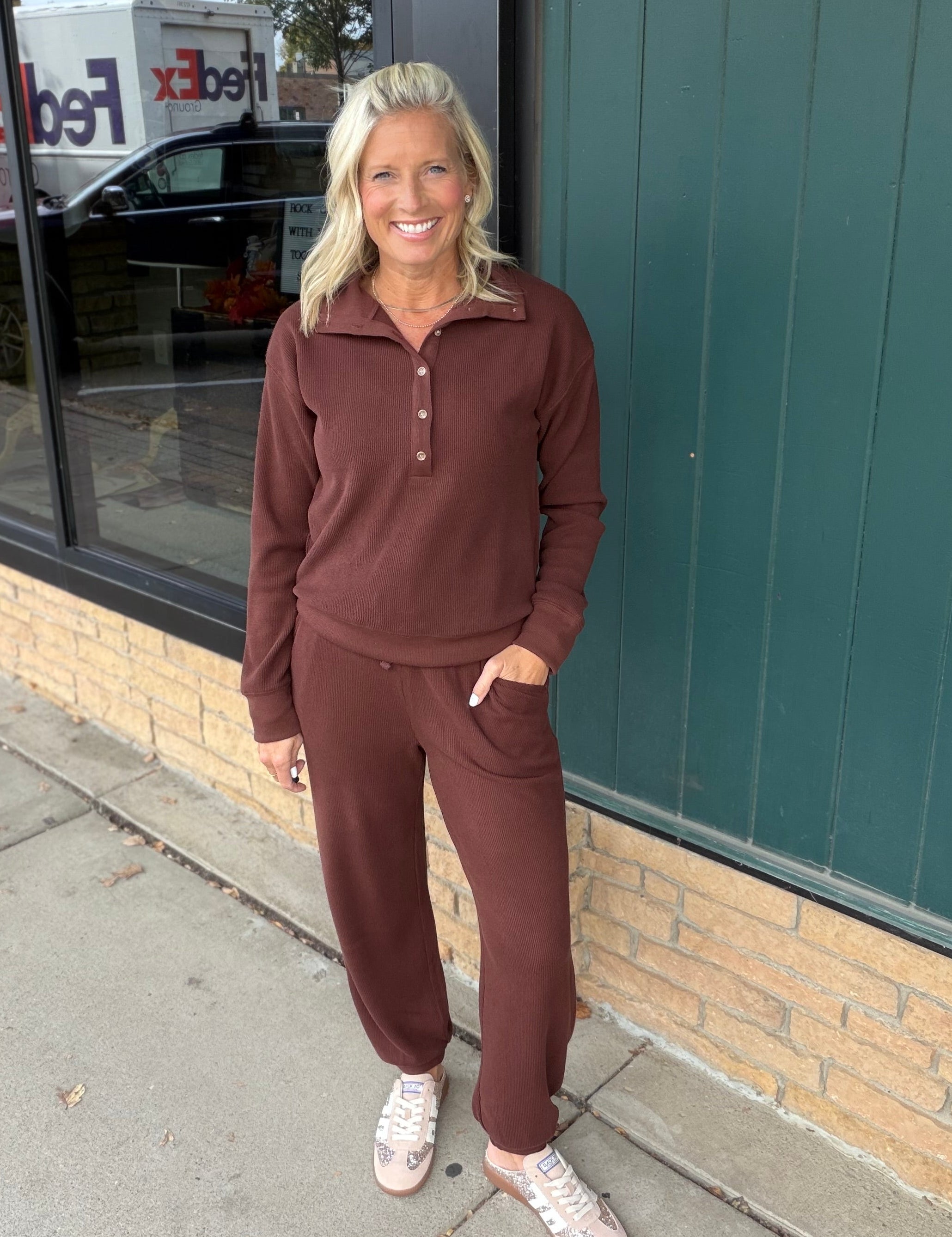 Bronson Deep Mahogany Waffle Knit Jogger Bottoms- Joggers THREAD & SUPPLY