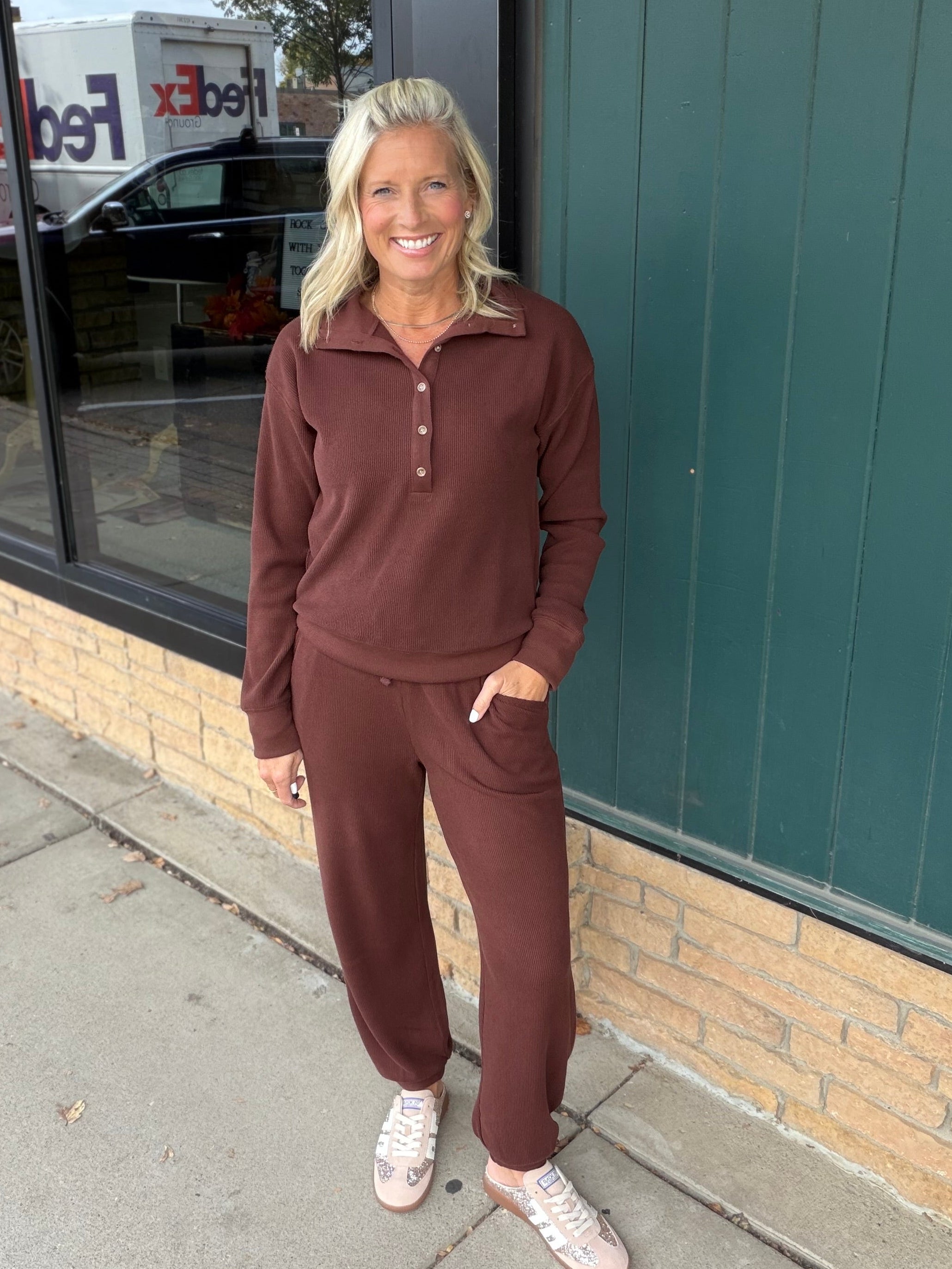 Bronson Deep Mahogany Waffle Knit Jogger Bottoms- Joggers THREAD & SUPPLY