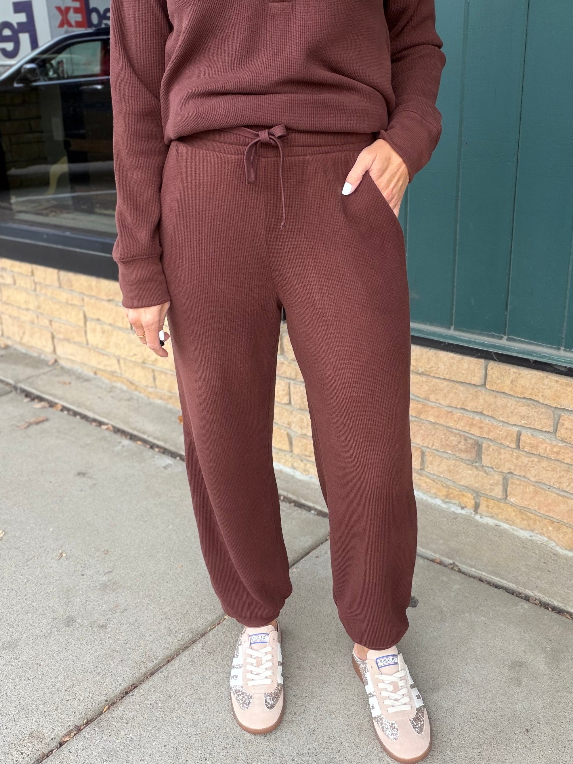 Bronson Deep Mahogany Waffle Knit Jogger Bottoms- Joggers THREAD & SUPPLY