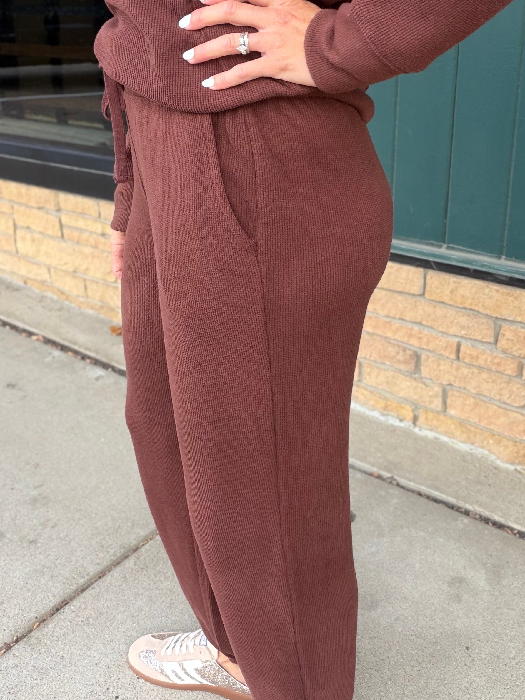 Bronson Deep Mahogany Waffle Knit Jogger Bottoms- Joggers THREAD & SUPPLY