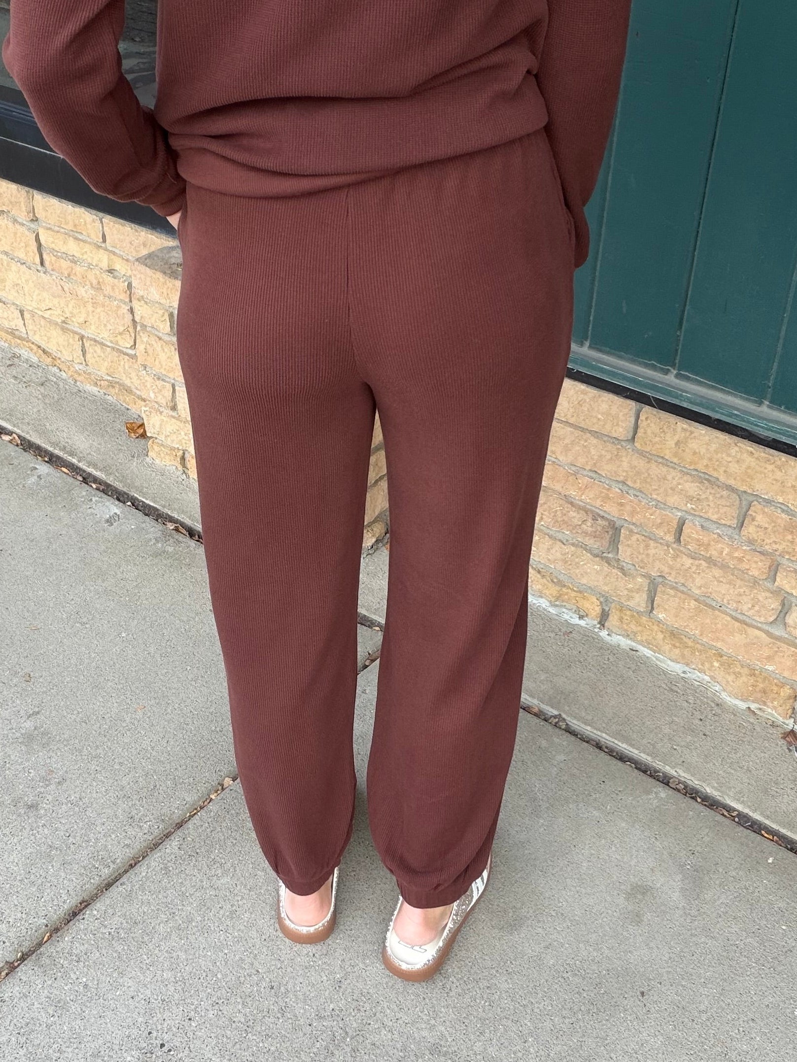 Bronson Deep Mahogany Waffle Knit Jogger Bottoms- Joggers THREAD & SUPPLY