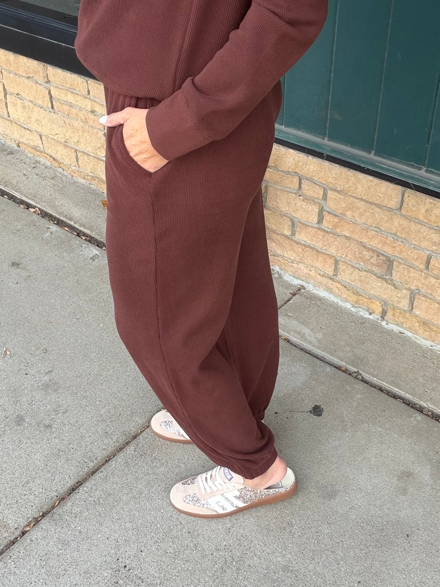 Bronson Deep Mahogany Waffle Knit Jogger Bottoms- Joggers THREAD & SUPPLY
