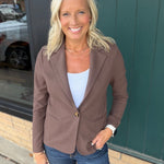 Brown Knit Blazer Outerwear- Blazers DOE & RAE